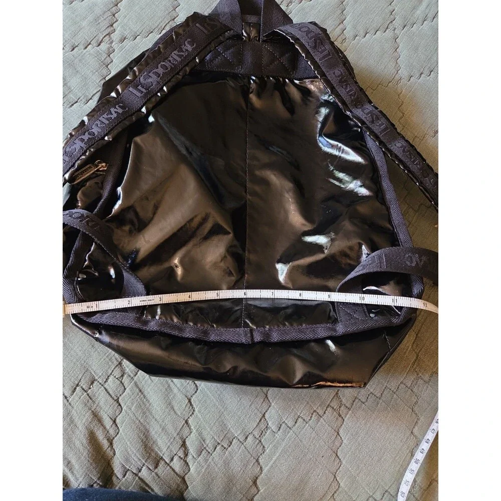 LeSportsac Black Patent Nylon Essential Backpack Large Travel School Laptop Bag